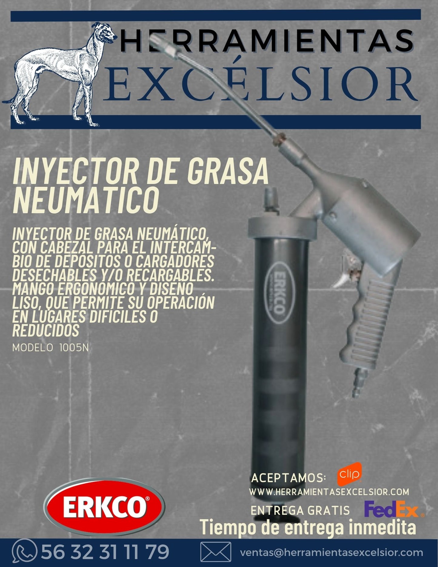 Inyector de grasa neumatico ERKCO 4800 PSI 1005N