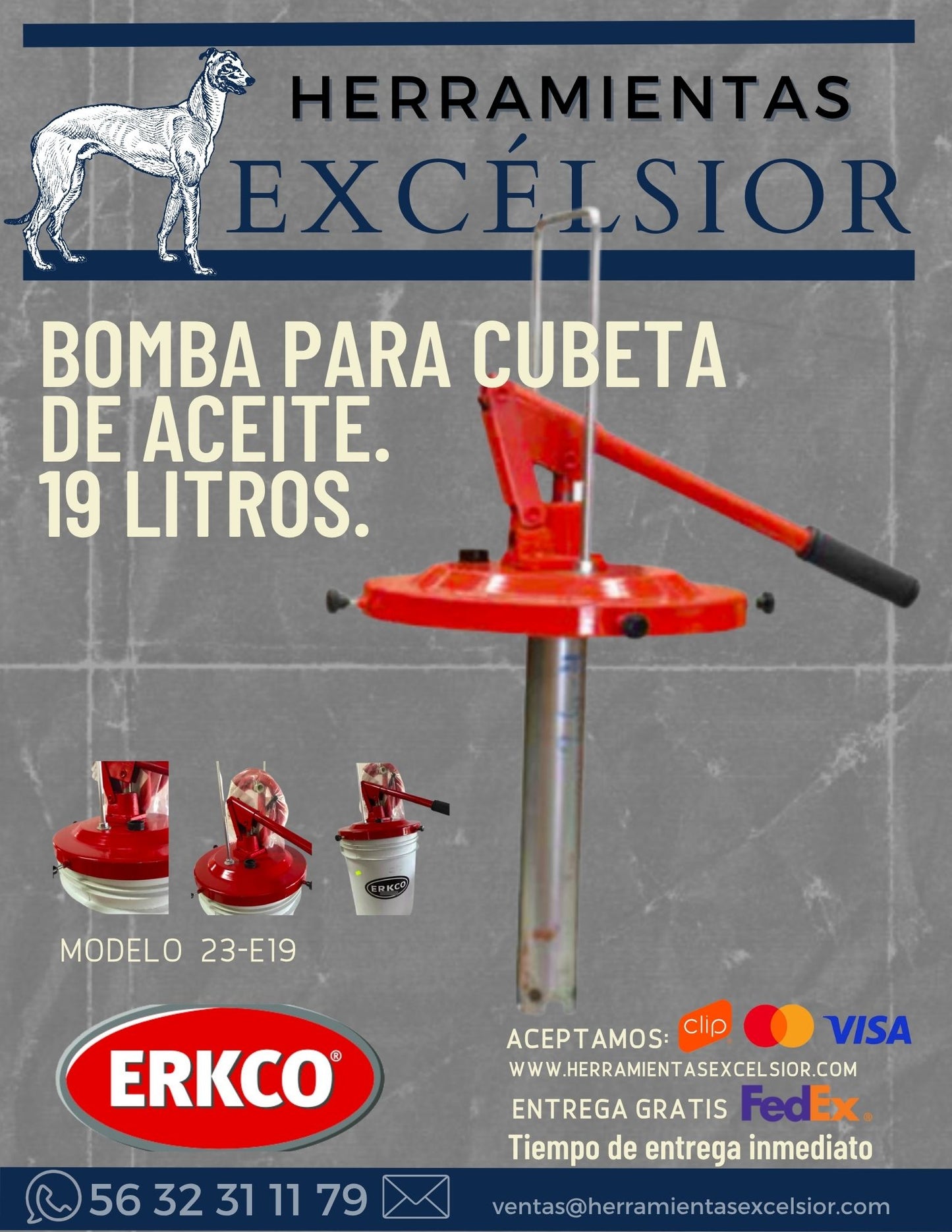 Bomba manual para cubeta de aceite de 19 litros ERKCO