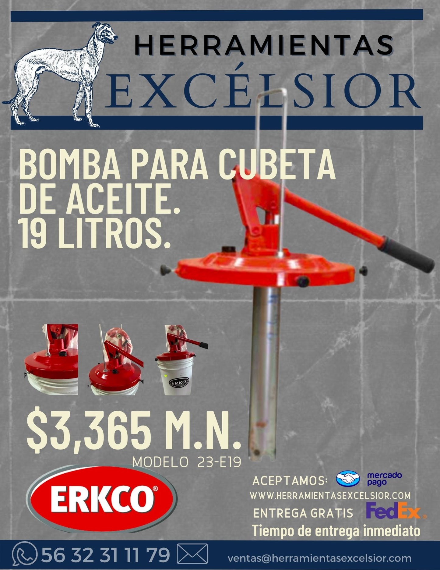 Bomba manual para cubeta de aceite de 19 litros ERKCO