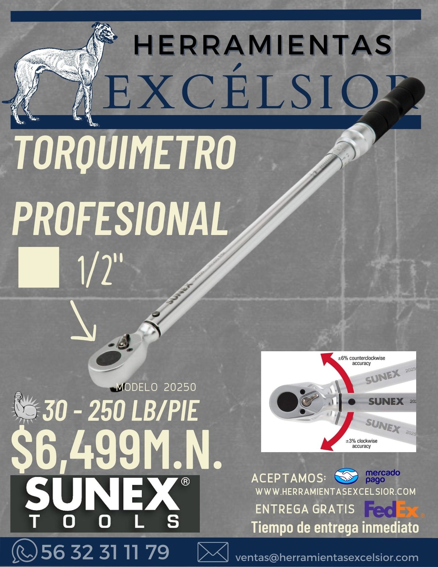 Torquimetro de 1/2" SUNEX 30-250 lb/ft