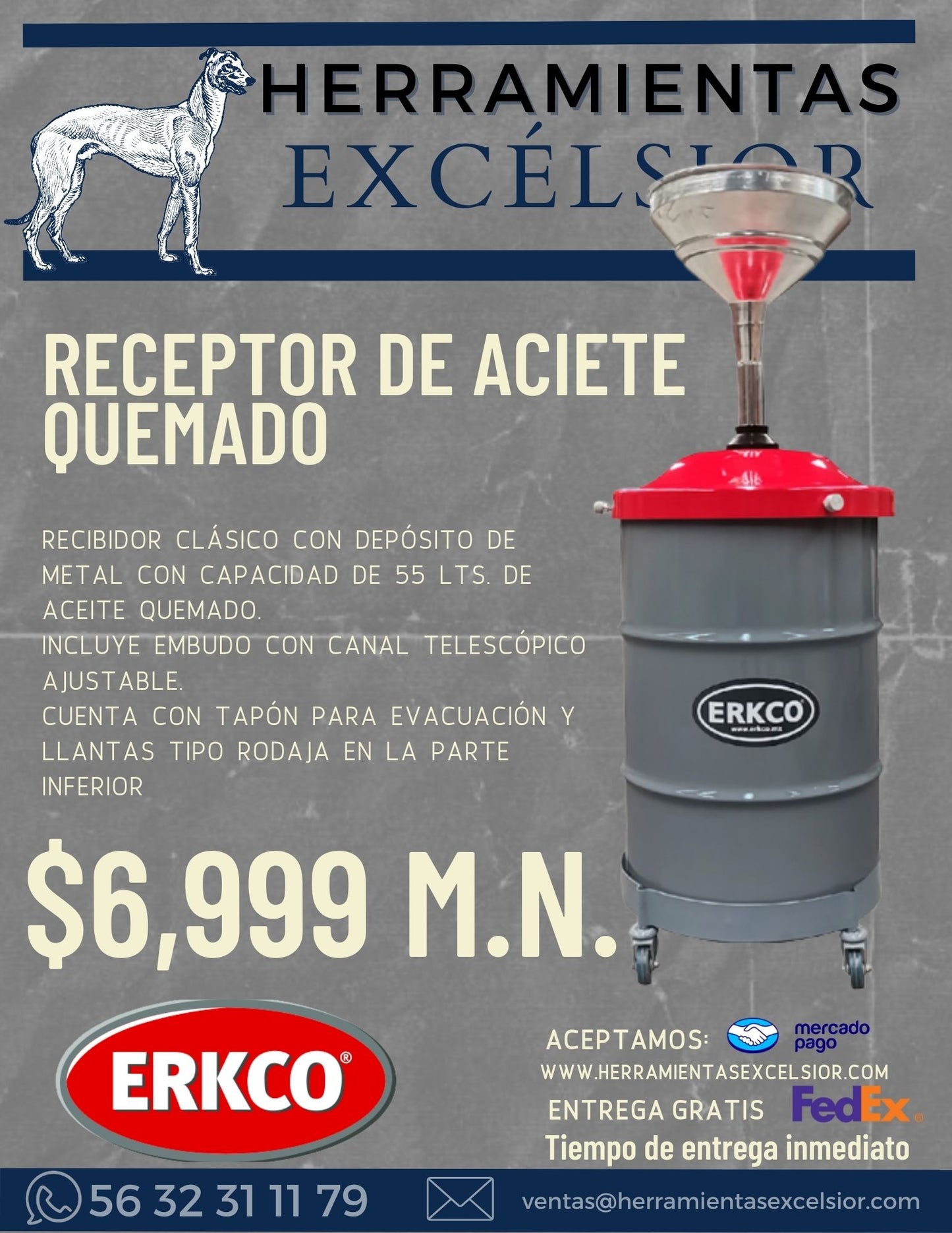 Receptor de aceite de lamina uso rudo ERKCO