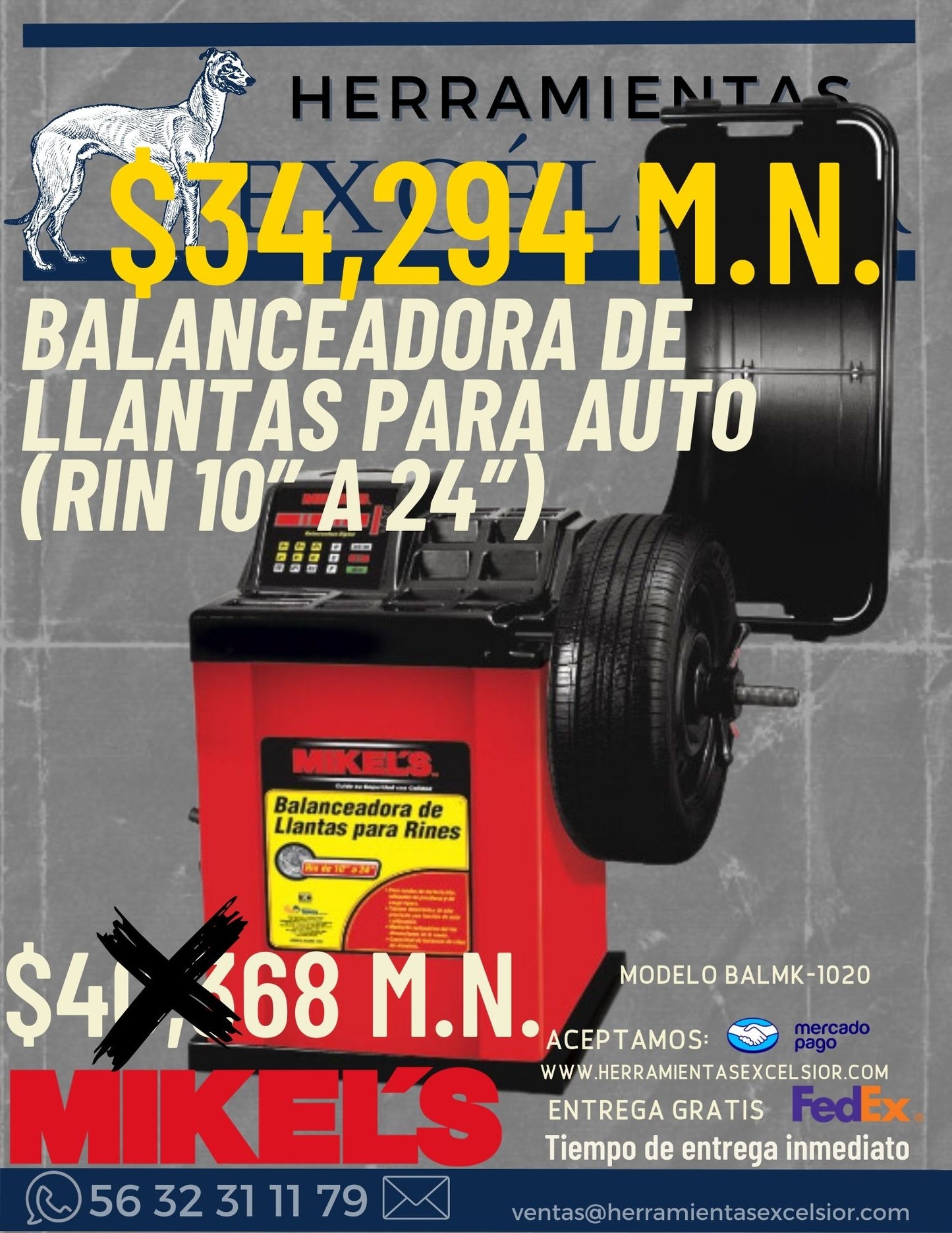Balanceadora de llantas para auto (rin 10” a 24”) MIKELS