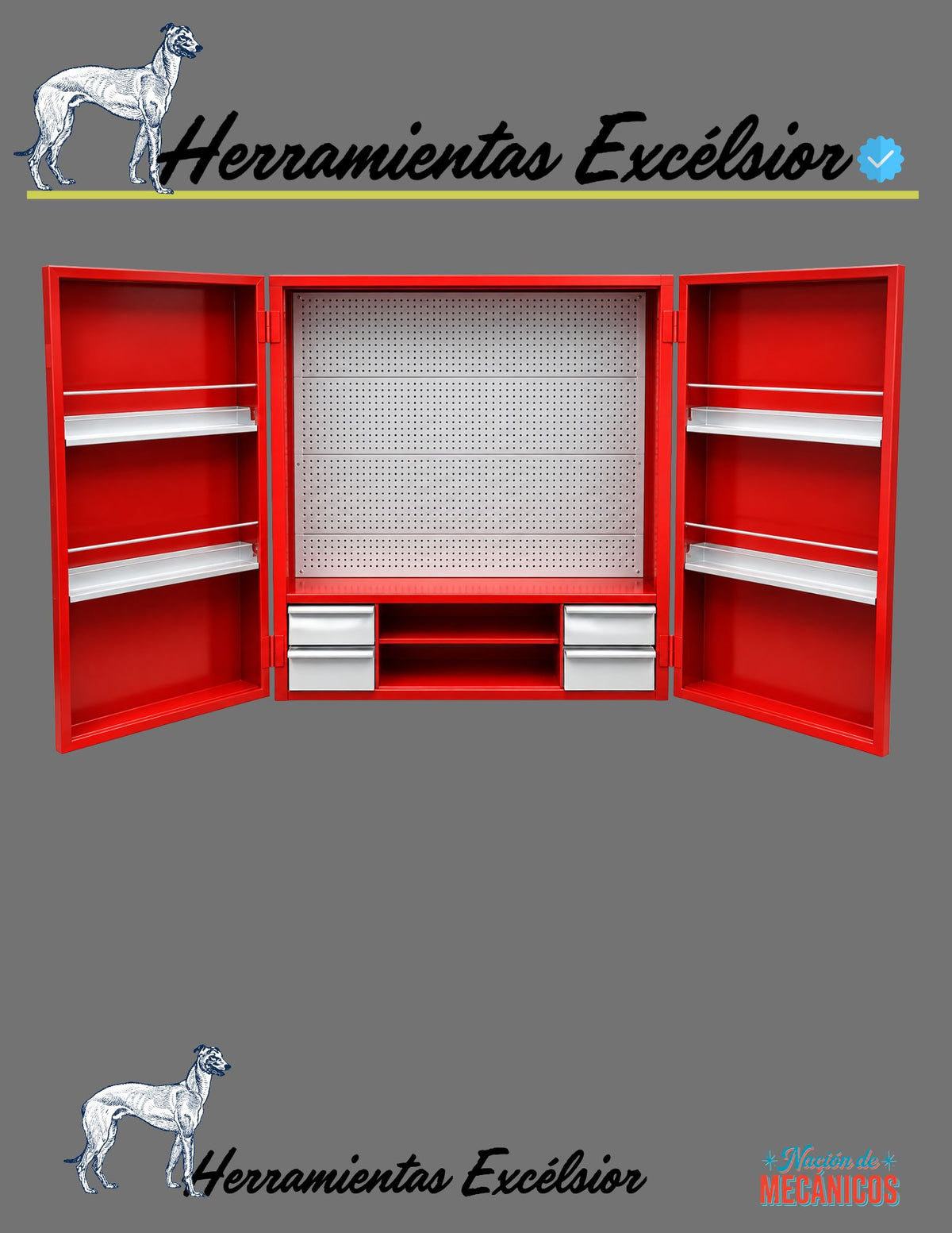 Herramientero Metálico de Muro 1.50 m con Panel Perforado y Cajones