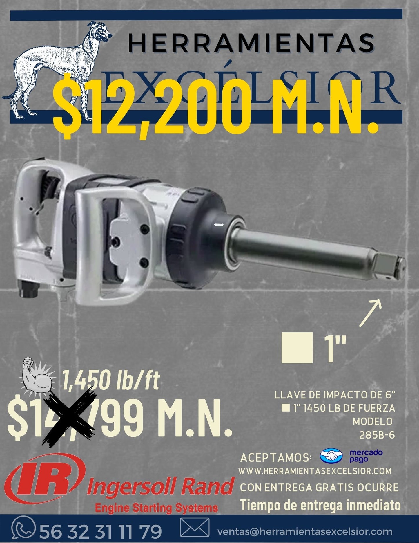 Llave de impacto de 1" INGERSOLL RAND 1475 LB/FT