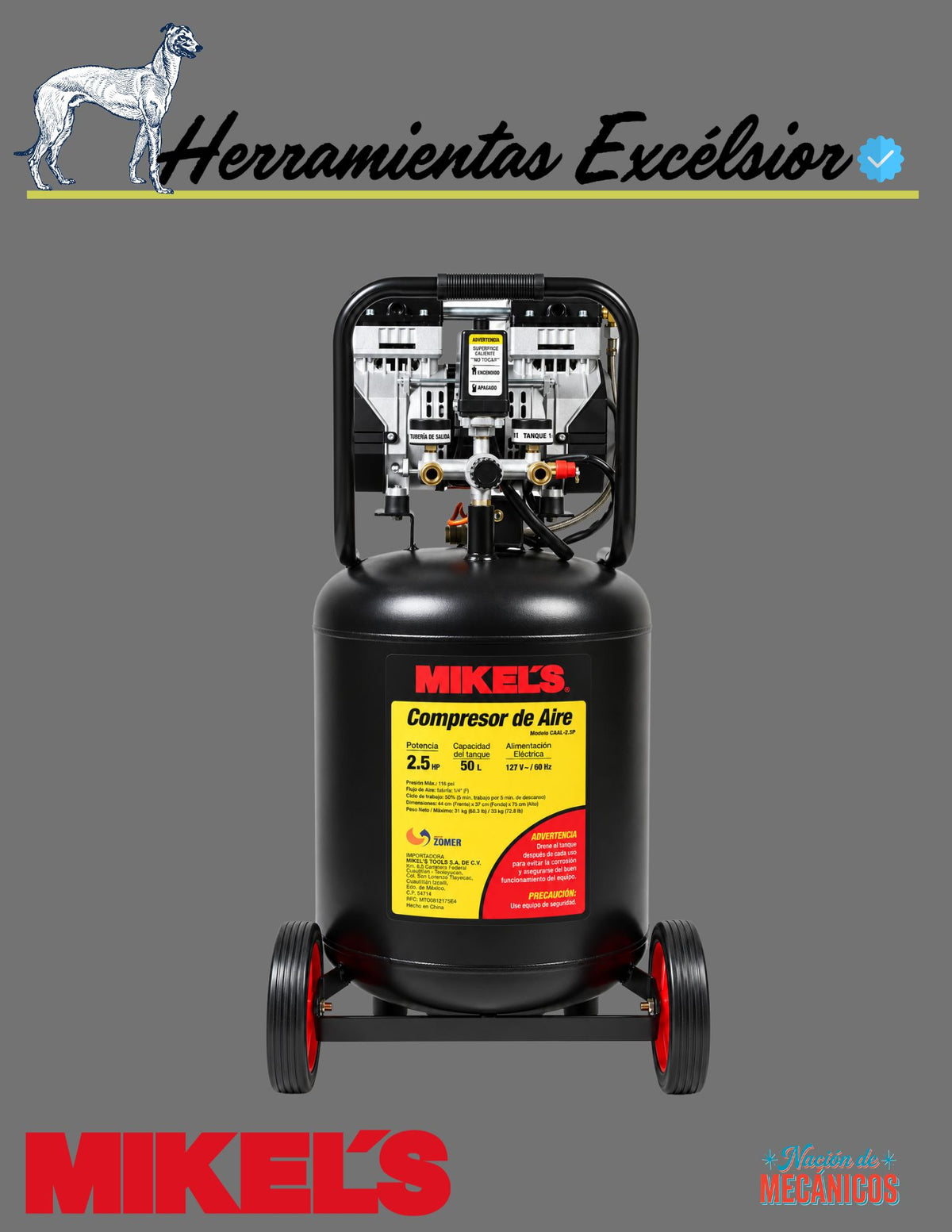 Compresor de aire 2.5 HP (50) MIKELS CALA 2.5 H.P.