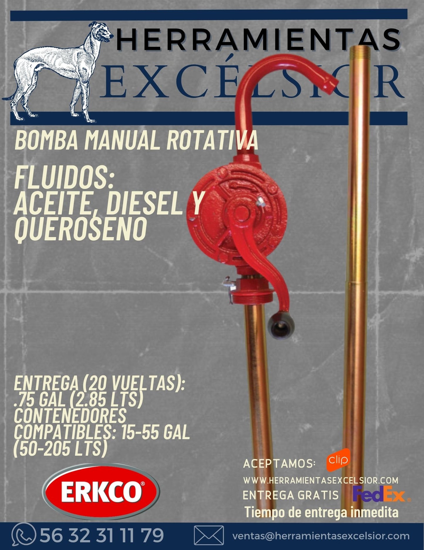 Bomba manual rotativa para aceite, diesel y queroseno. ERKCO