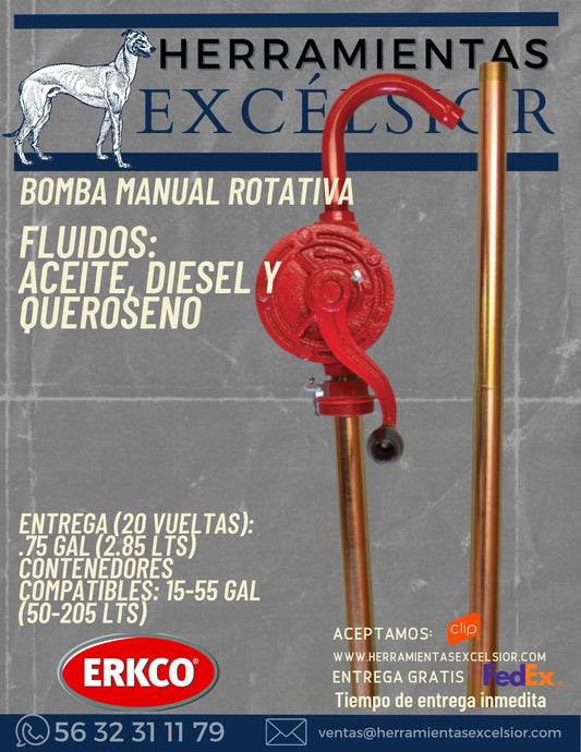Bomba manual rotativa para aceite, diesel y queroseno. ERKCO