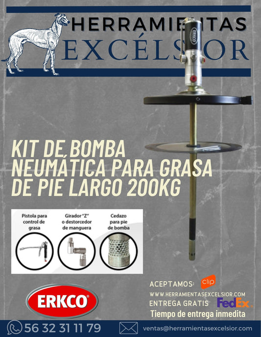 Kit de Bomba Neumática Para Grasa de Pie Largo 200Kg ERKCO