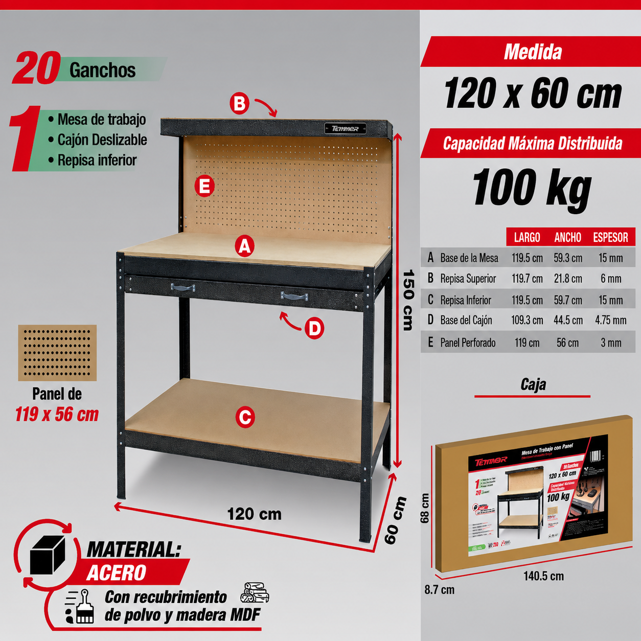 Mesa de trabajo para taller  TAMER MT-126