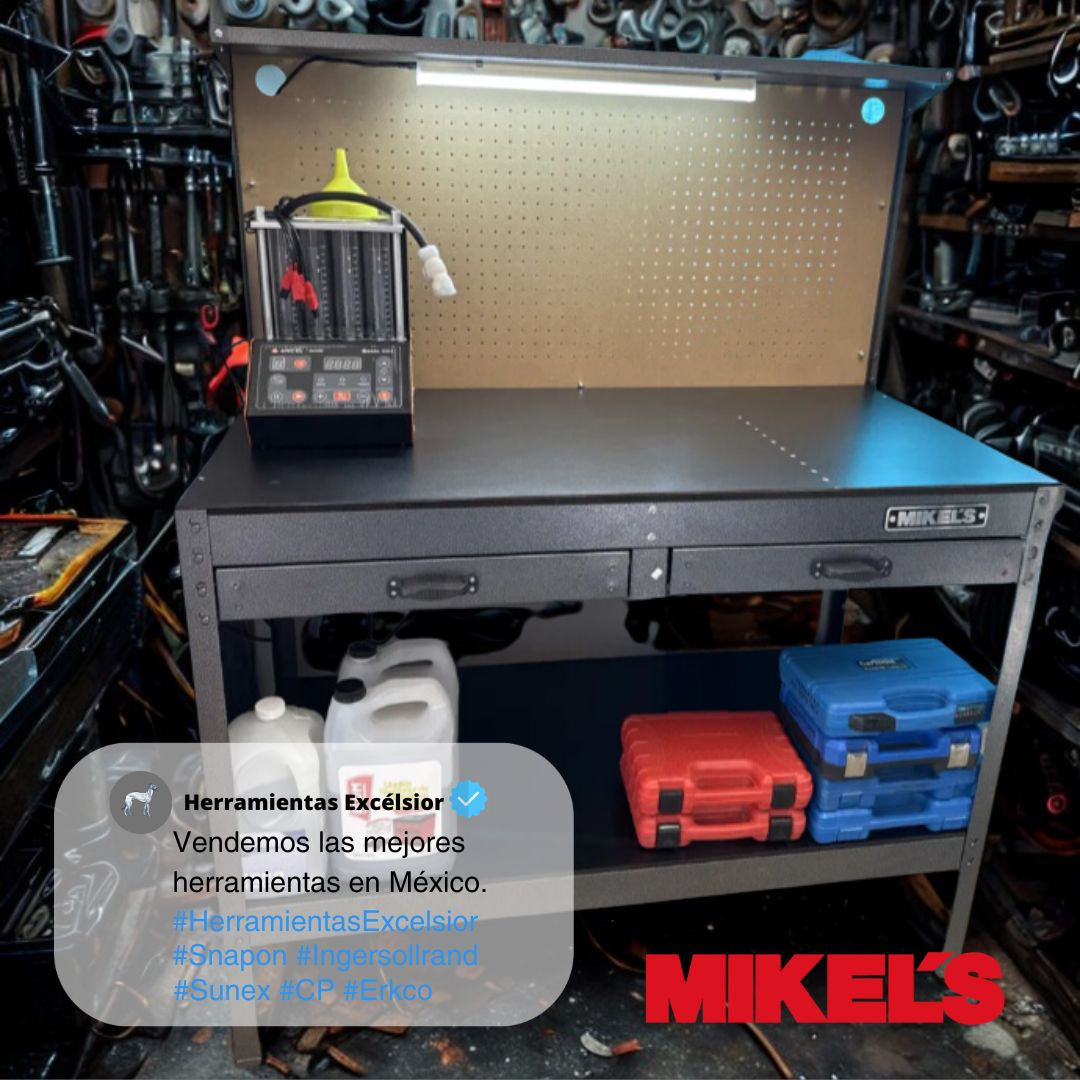 Mesa de trabajo para taller con luz de trabajo y toma corriente MIKELS