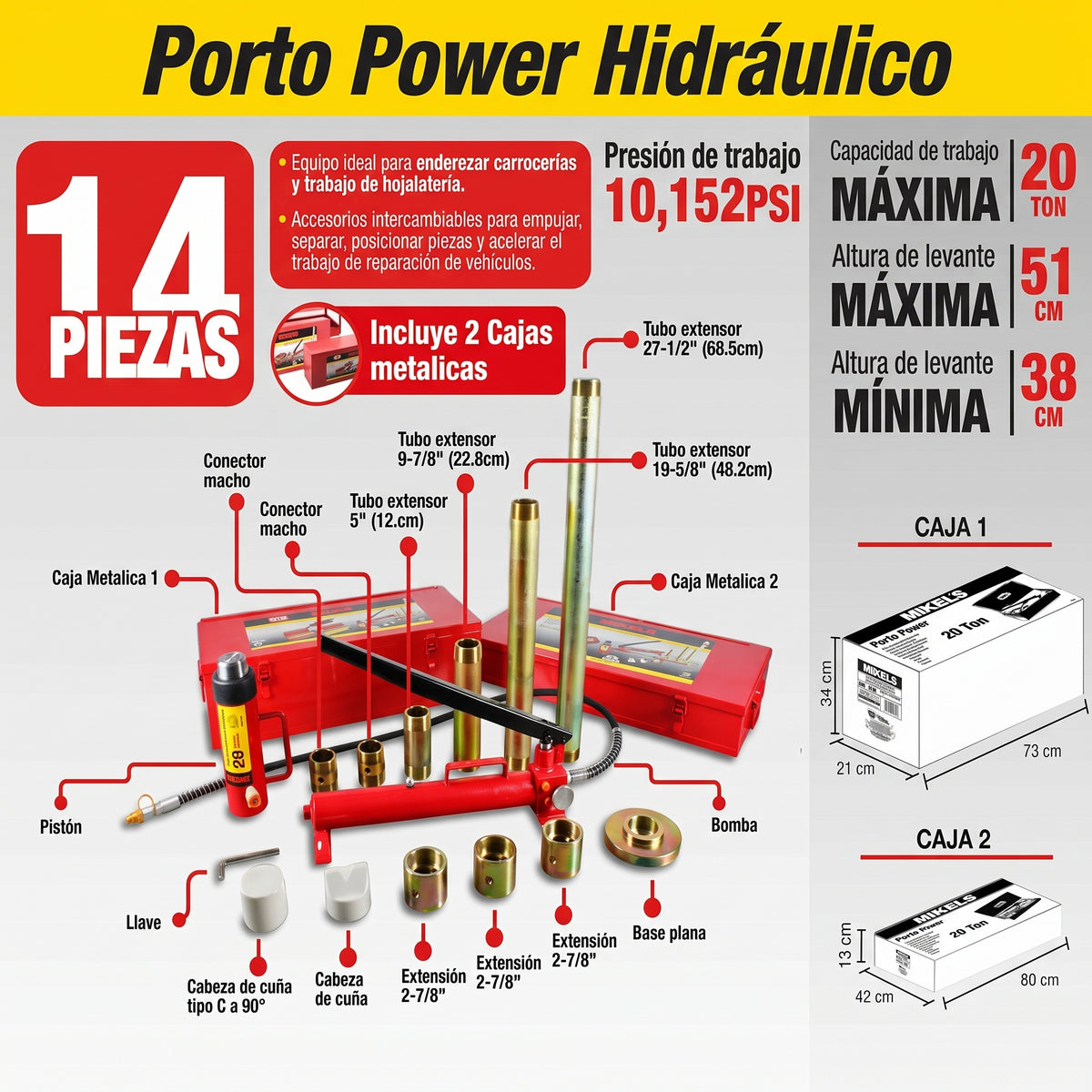Porto power (20 ton, estuche metalico) MIKELS R-436
