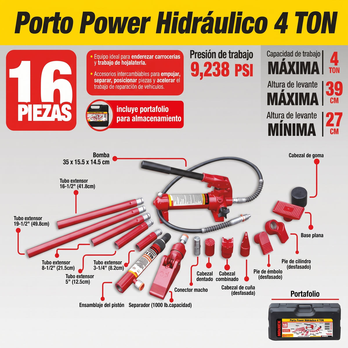 Porto power (4 ton, estuche de plástico) MIKELS R-434