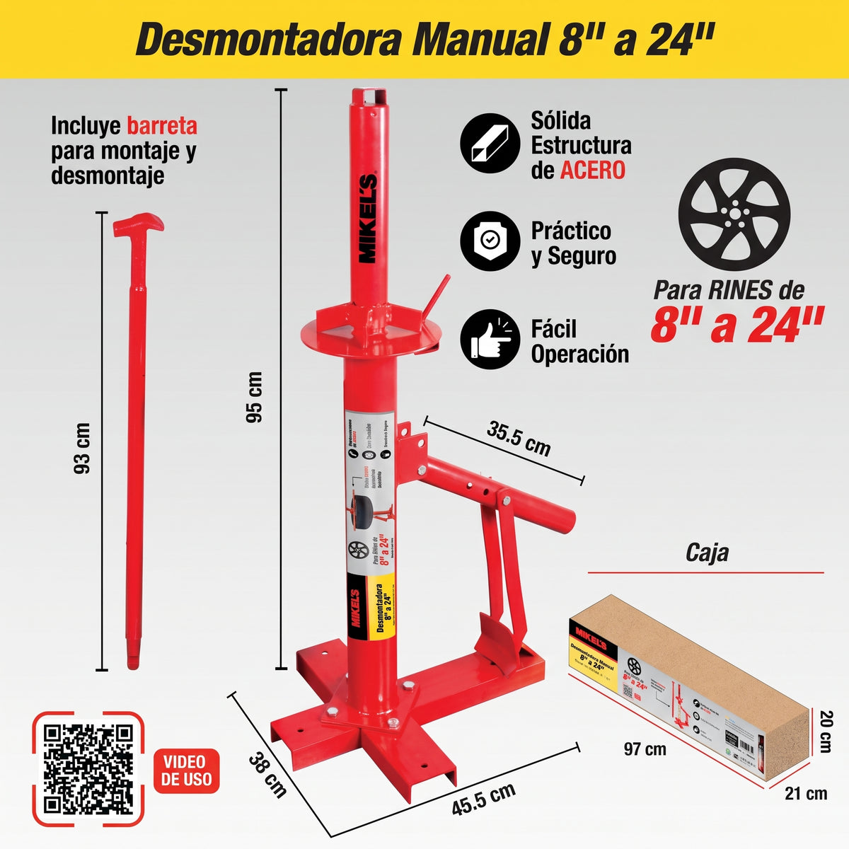 Desmontadora manual de llantas (rin 8” a 24”) MIKELS DM-824