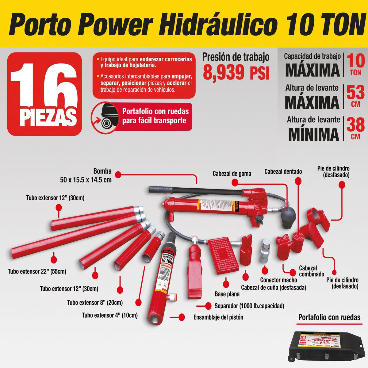 Porto power (10 ton, estuche de plástico) MIKELS R-435
