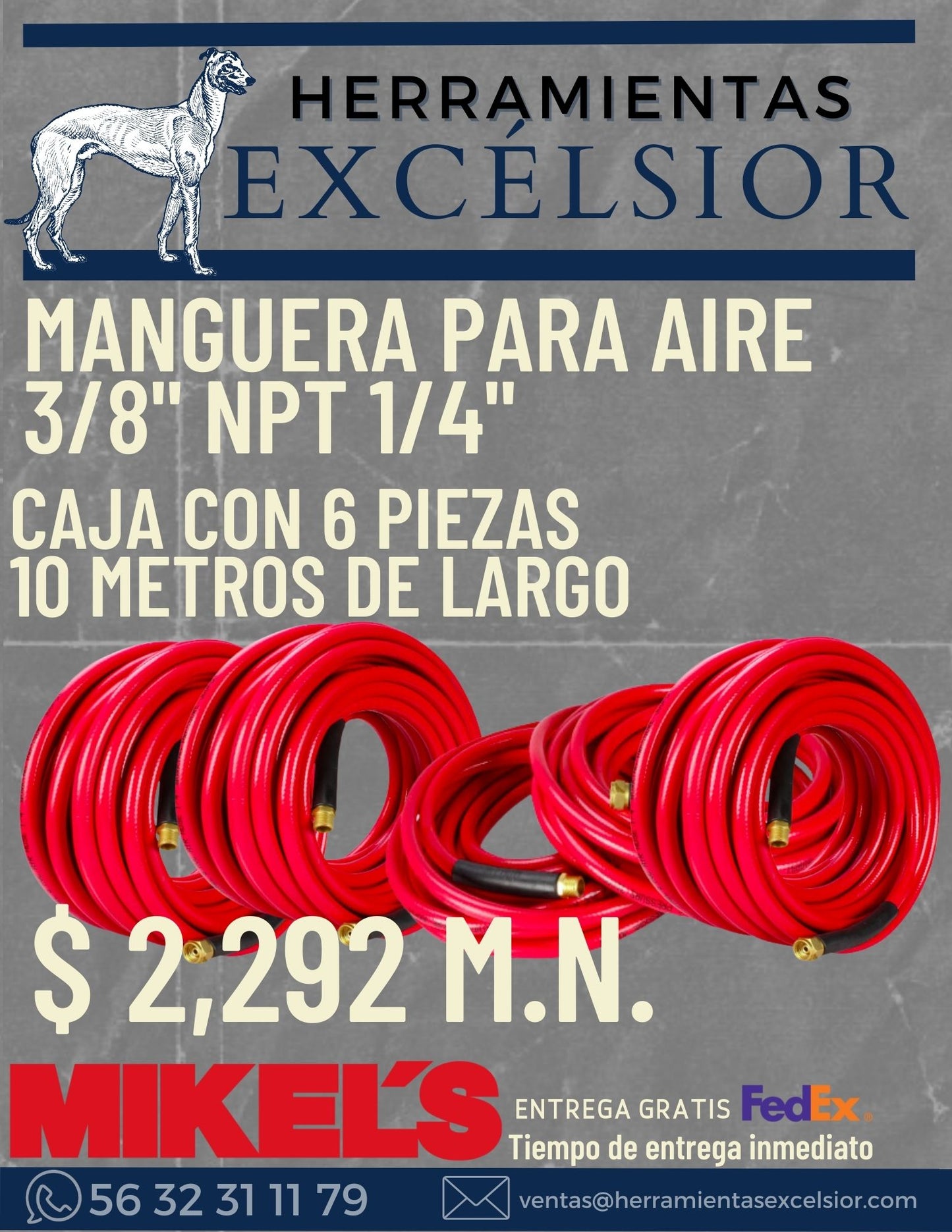 Manguera para aire de 3/8" x 10 Metros MIKELS