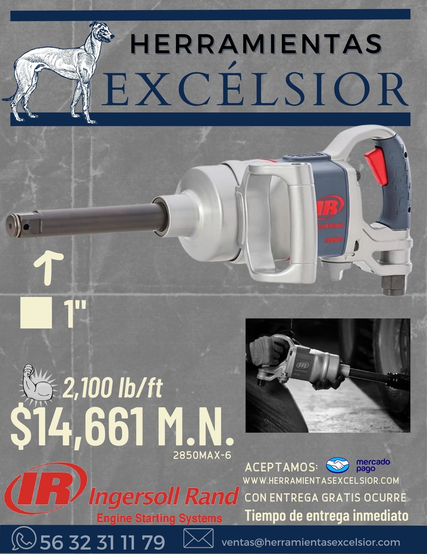 Llave de impacto de 1" con 2100 lb/ft INGERSOLL RAND serie MAX