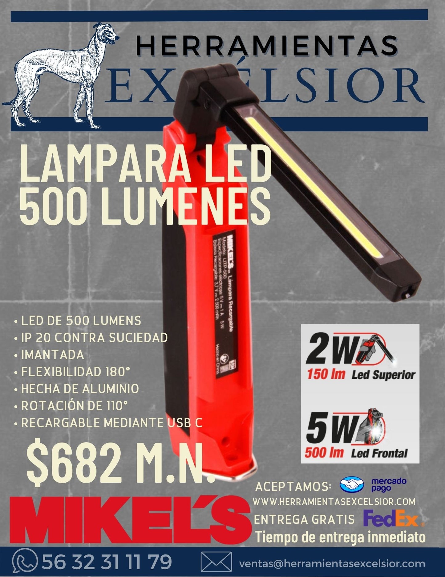 Lampara LED 5W recargable