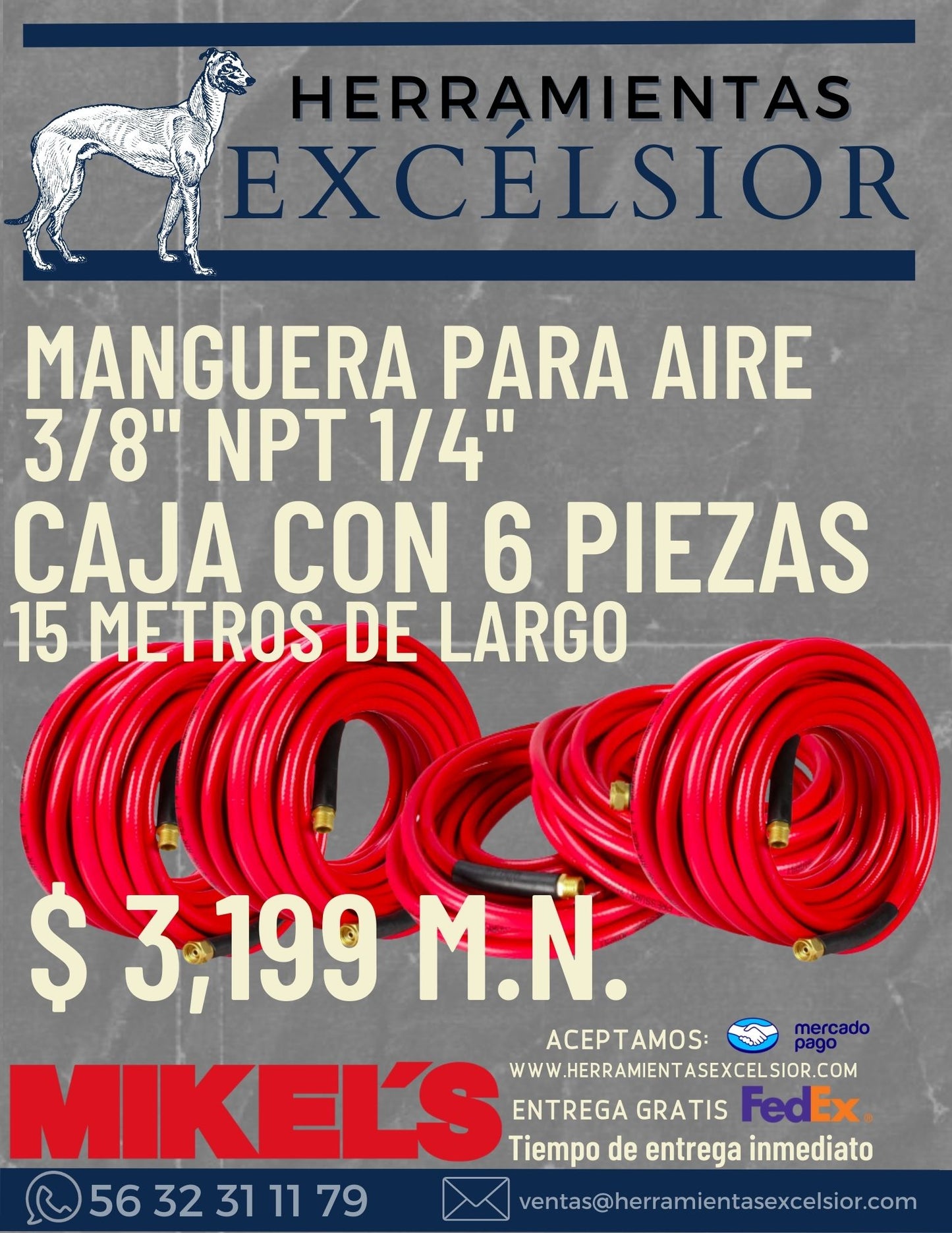 Manguera para aire de 3/8" x 15 Metros MIKELS