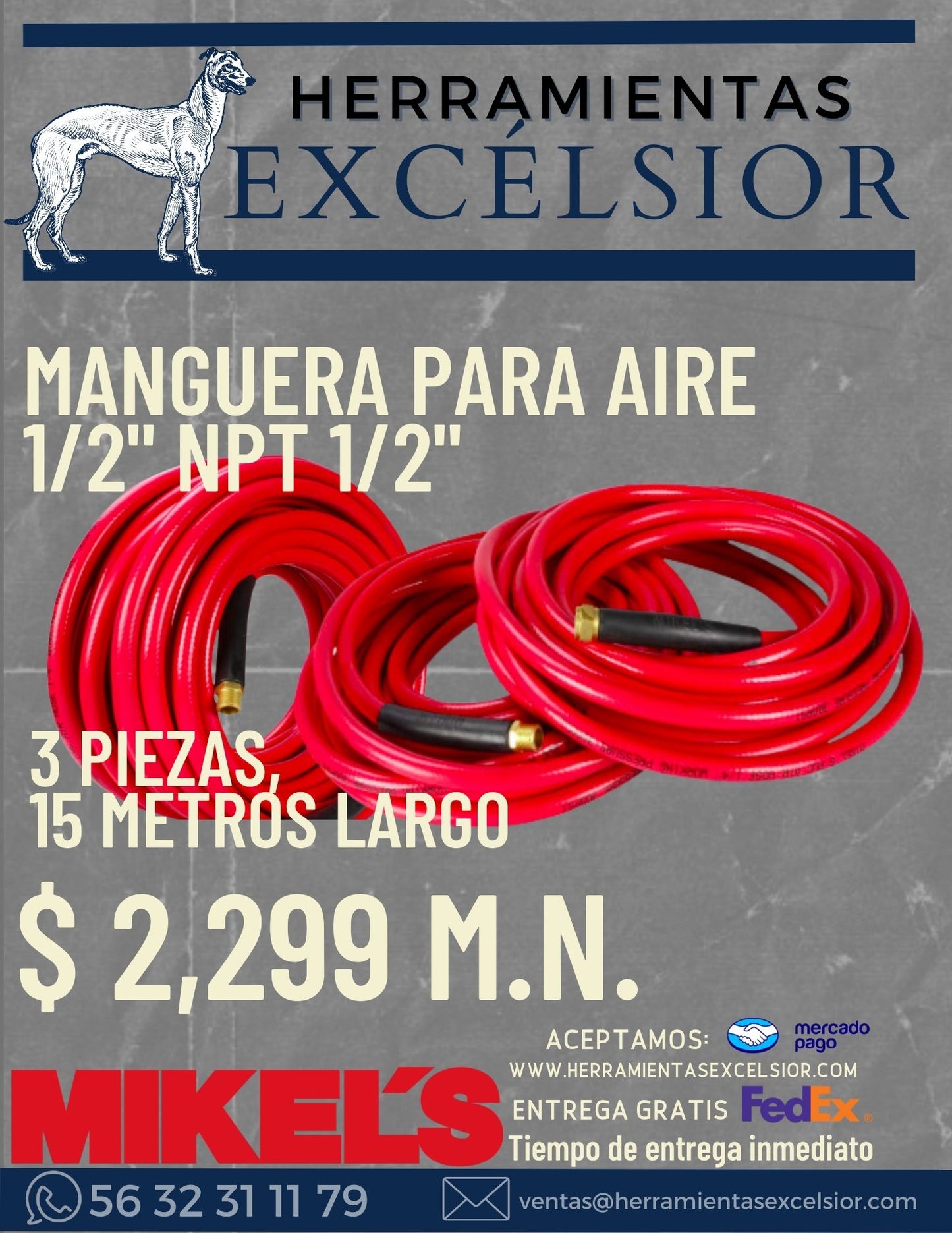 Manguera para aire de 1/2" x 15 Metros MIKELS