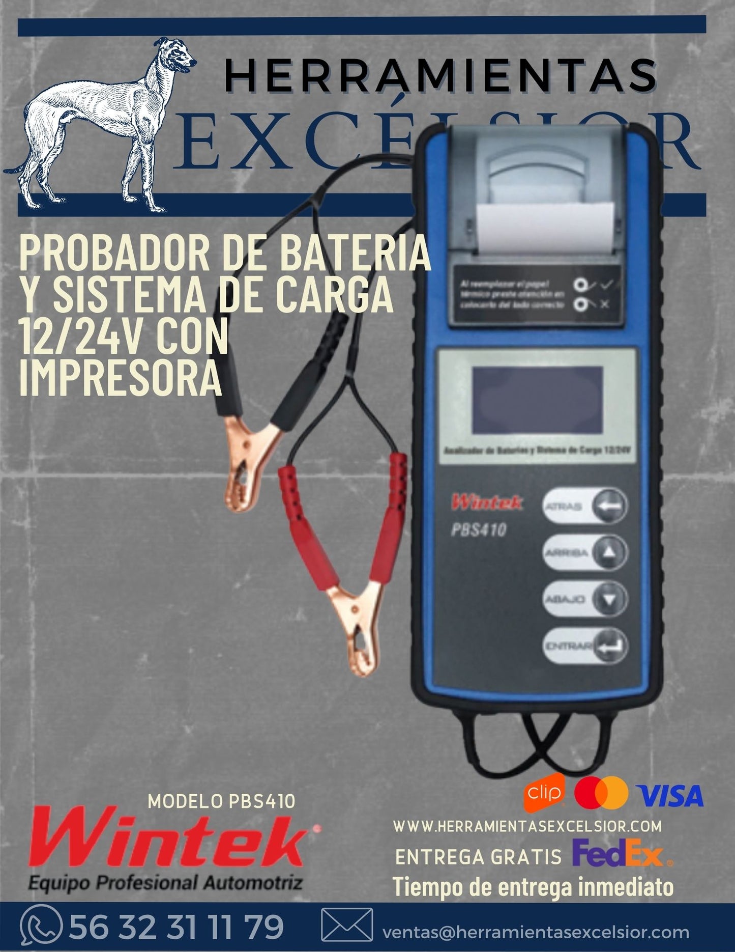 Probador de baterias 12 y 24 Volts y sistema de garga con impresora WINTEK