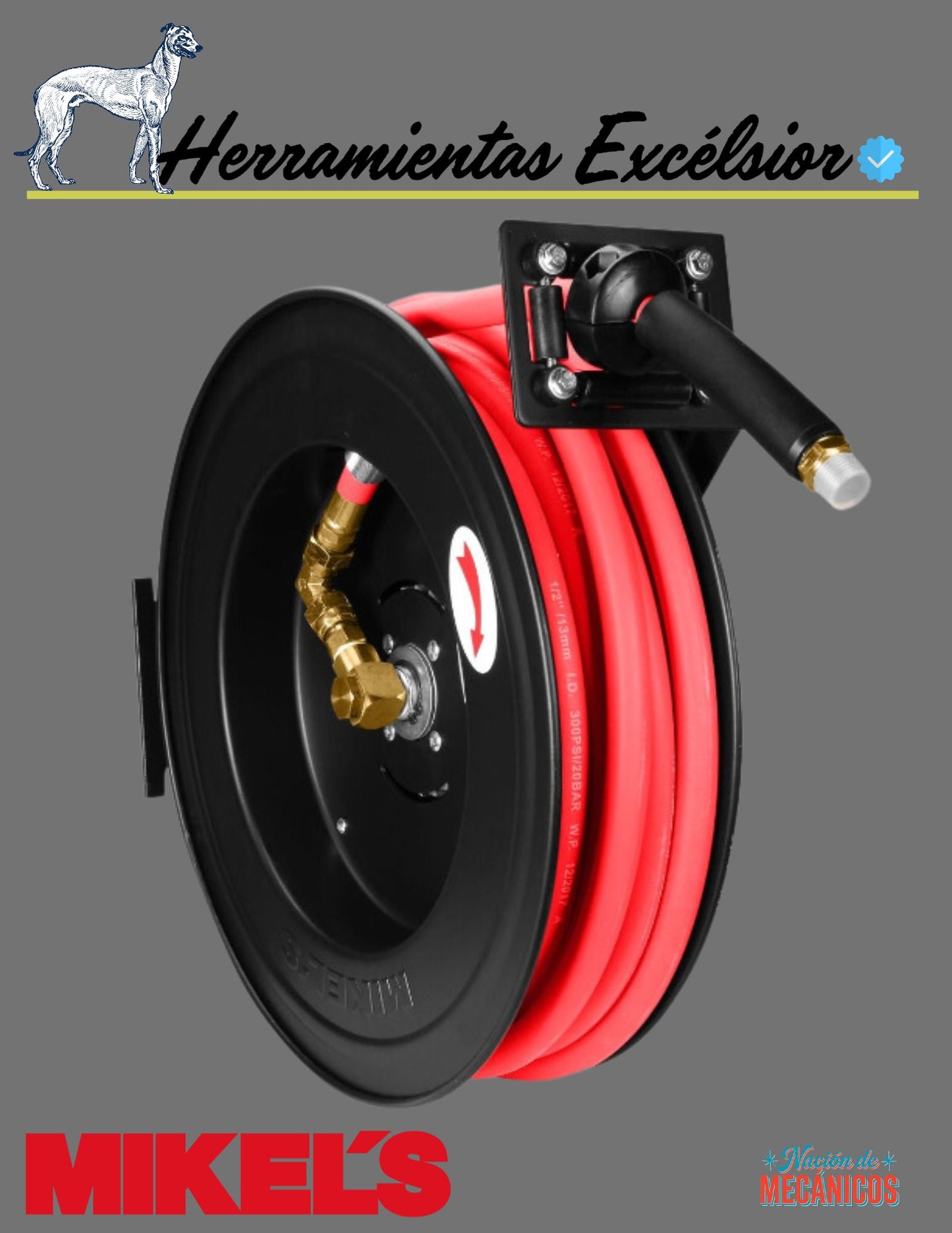 Carrete retractil para aire MIKELS 1/2" X 15 metros. CAM-1