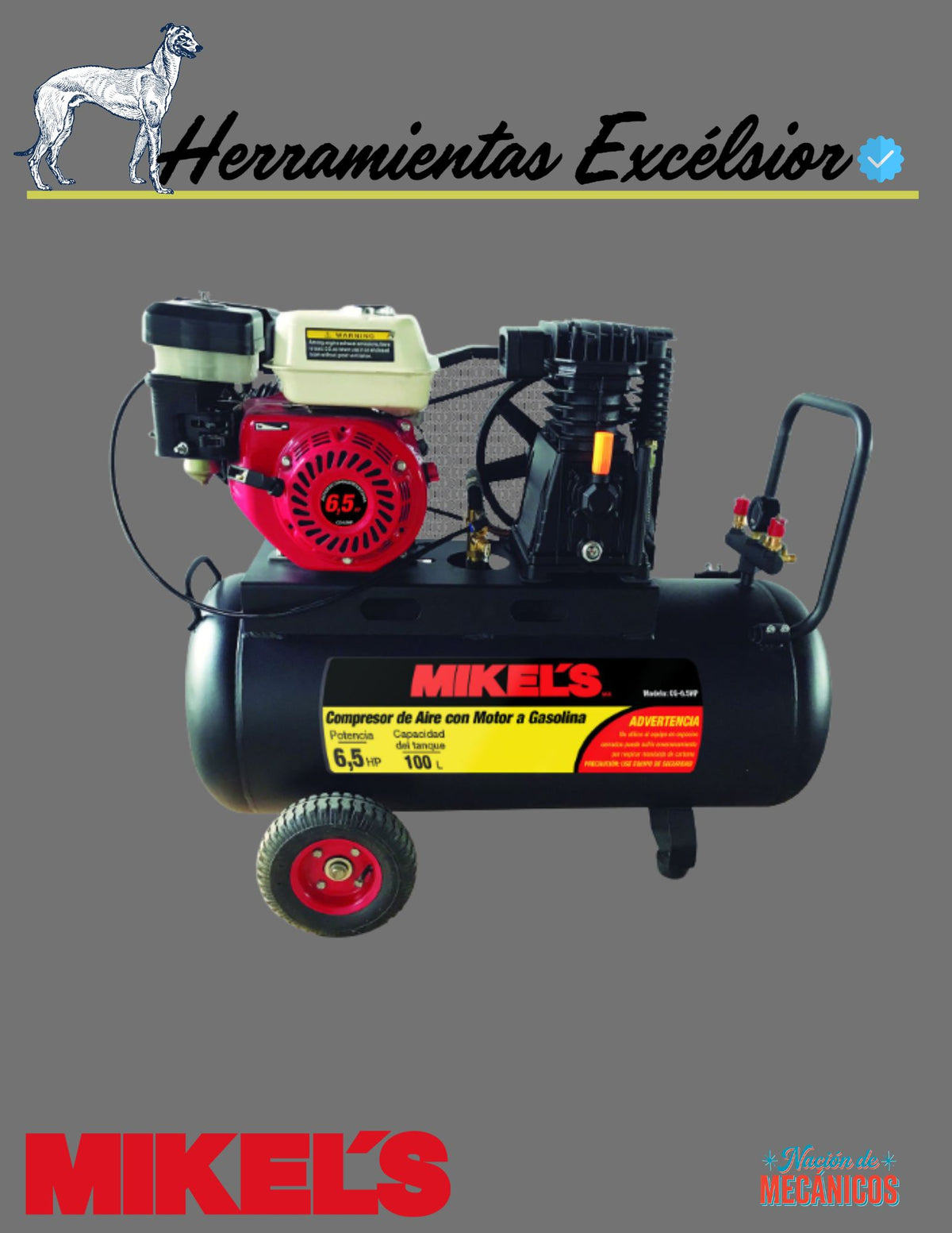 Compresor de aire 6.5 HP Motor a Gasolina (100 lts) CG-6.5HP