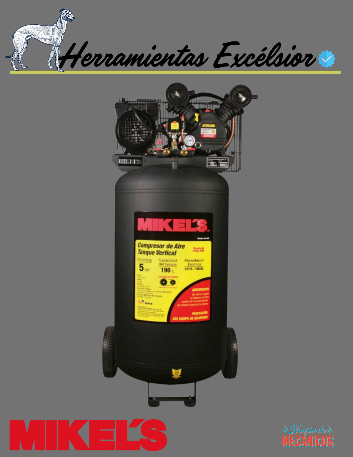 Compresor de aire 5 HP (190 lts) MIKELS CA-5HP