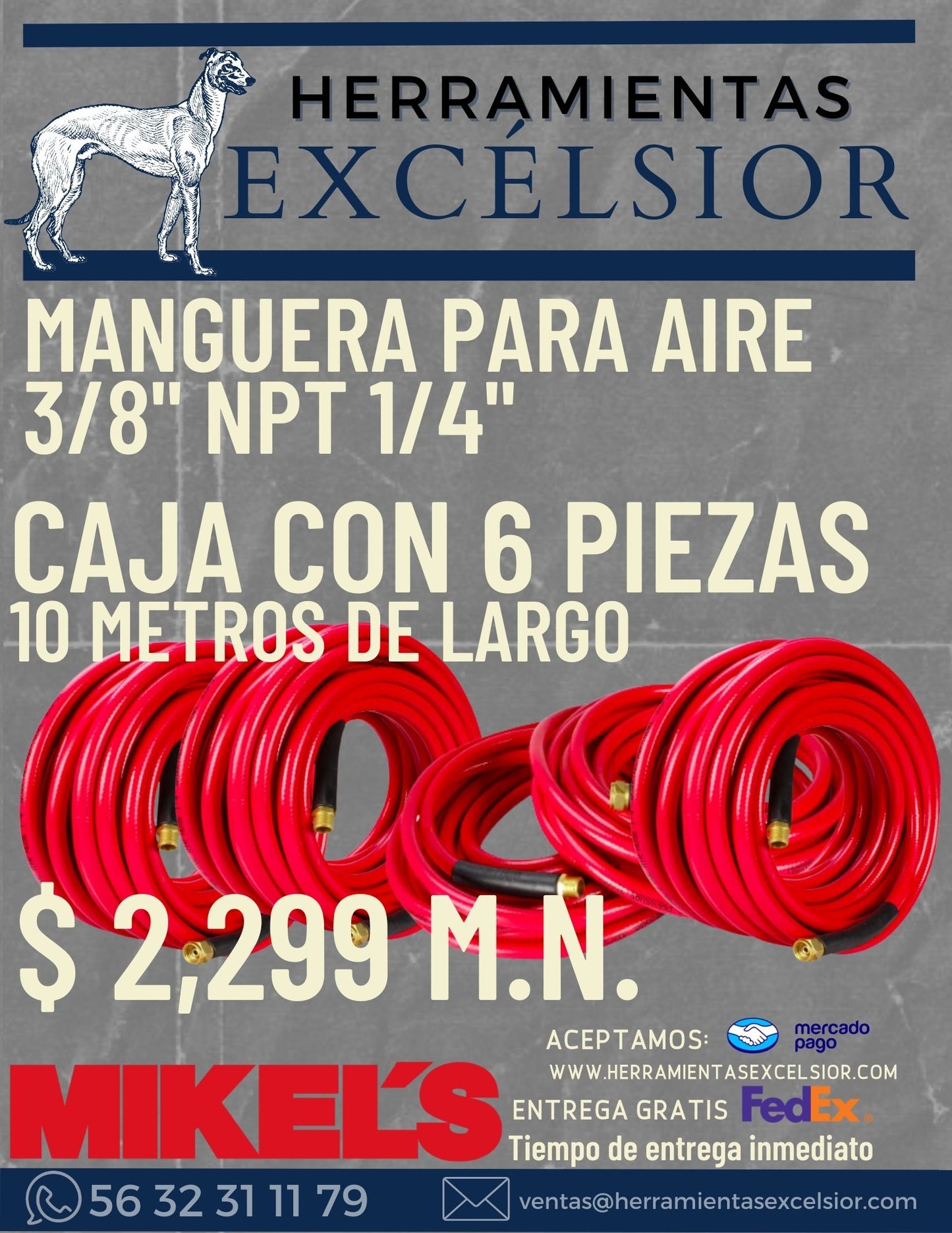 Manguera para aire de 3/8" x 10 Metros MIKELS