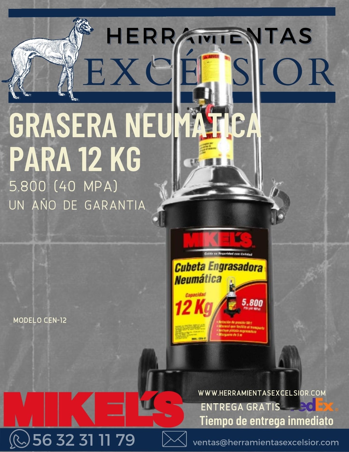Grasera neumatica para 12 kilos MIKELS