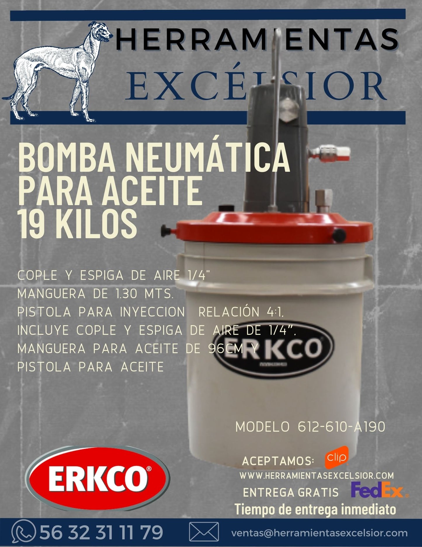 Aceitera neumatica ERKCO de 19 litros