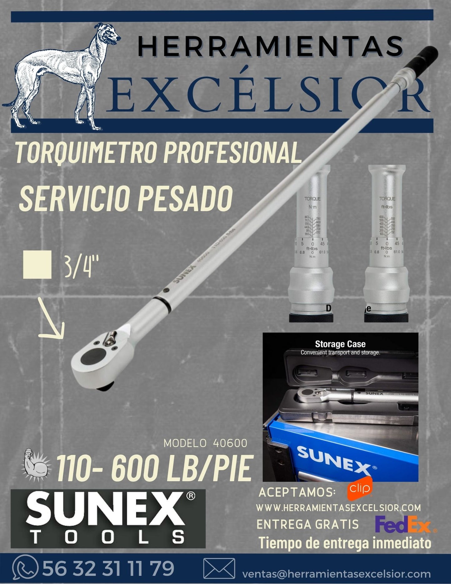 Torquimetro de 3/4" SUNEX servicio pesado