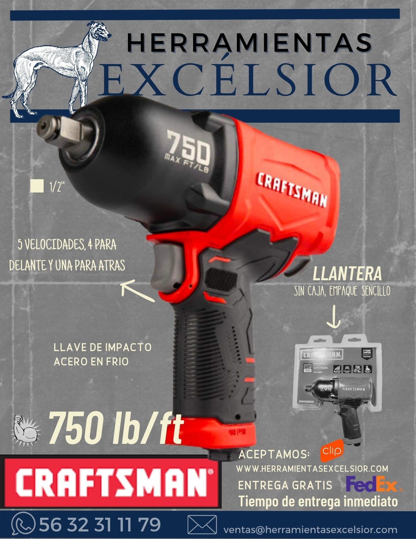 Llave de impacto Craftsman de 750 lb/ft de 1/2"