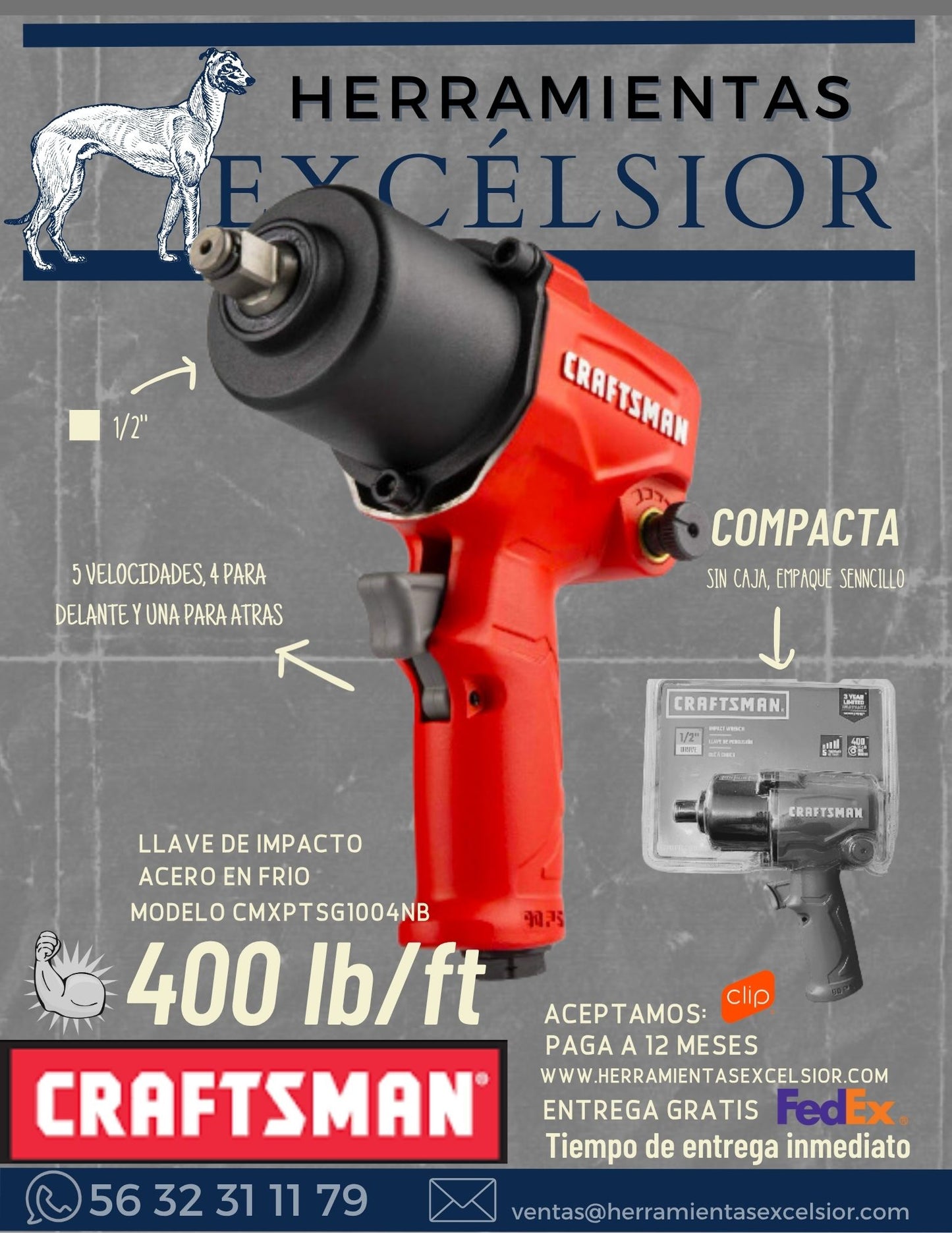 Llave de impacto de 1/2" Craftsman CMXPTSG1004NB