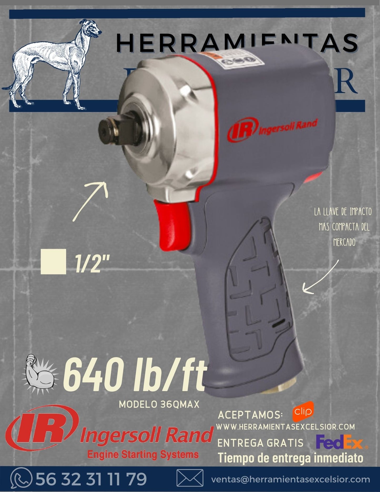 Llave de impacto 1/2" corta INGERSOLL RAND 36QMAX