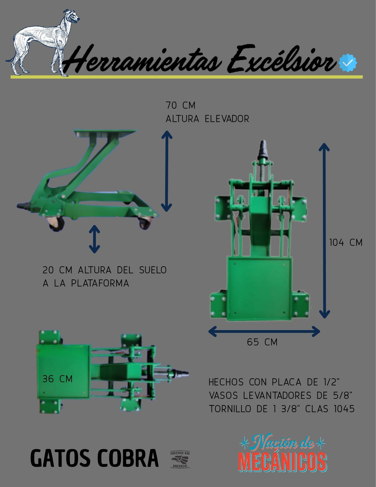 Gato mecanico para transmision diesel 1- 1/2 ton